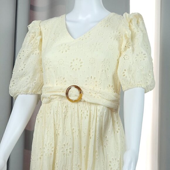 Ryan Michelle Women's 100% Cotton Cream Midi Dress Size Large (NWT) - Picture 2 of 14